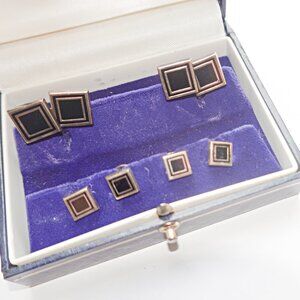 14 KARAT GOLD/STERLING SILVER ONYX CUFFLINKS STUDS Made in Italy